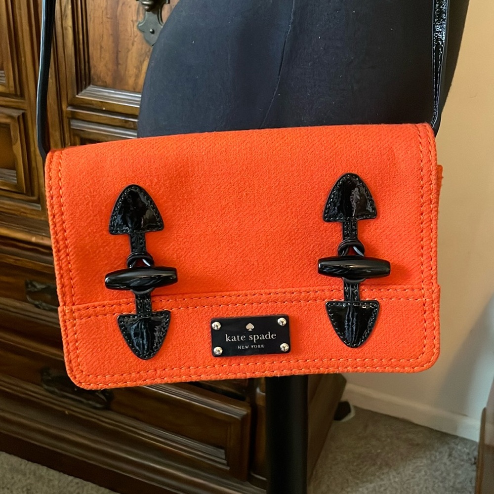Kate Spade Vibrage Wool Orange & Black Halloween Crossbody Clutch